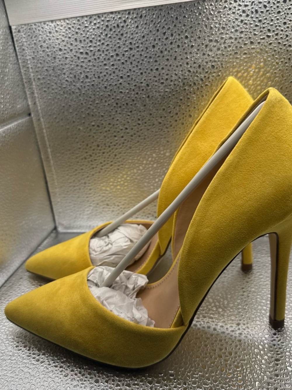 JustFab Yellow Suede Pointed-Toe Stiletto Pumps